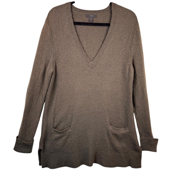 J Crew Sweater Women's Size Medium V Neck Olive Green Pockets Alpaca Wool Blend - Picture 7 of 15